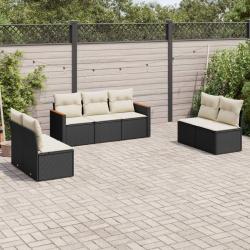Salon de jardin 7 pcs avec coussins noir résine tressée alsavelo