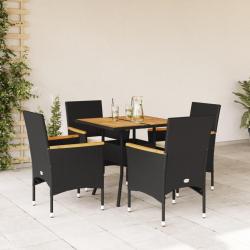 Ensemble à manger de jardin et coussins 5 pcs noir rotin acacia alsavelo