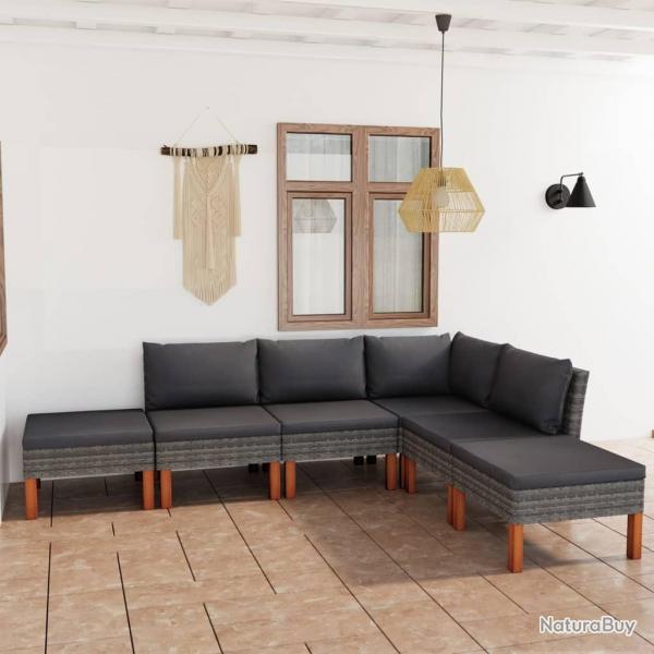 Salon de jardin 6 pcs avec coussins Rsine tresse Gris alsavelo