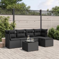 Salon de jardin 6 pcs avec coussins noir résine tressée alsavelo