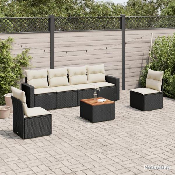 Salon de jardin 7 pcs avec coussins noir rsine tresse alsavelo