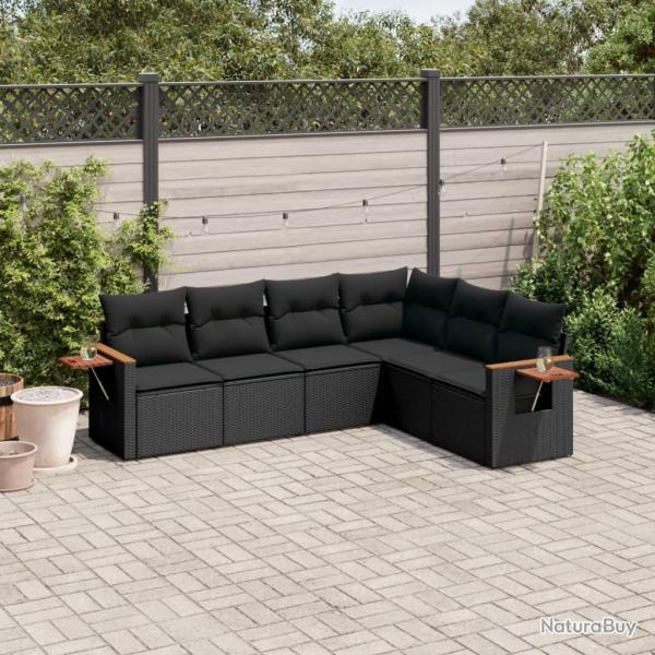 Salon de jardin 6 pcs avec coussins noir rsine tresse alsavelo