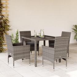 Ensemble à manger de jardin et coussins 5 pcs gris rotin verre alsavelo