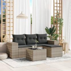Salon de jardin 5 pcs avec coussins gris clair résine tressée alsavelo