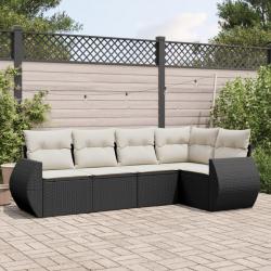 Salon de jardin 5 pcs avec coussins noir résine tressée alsavelo