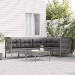 Salon de jardin 6 pcs avec coussins Gris Résine tressée alsavelo