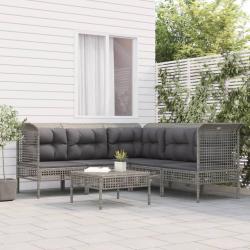 Salon de jardin 6 pcs avec coussins Gris Résine tressée alsavelo