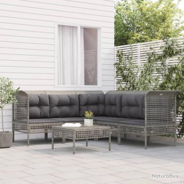 Salon de jardin 6 pcs avec coussins Gris Rsine tresse alsavelo