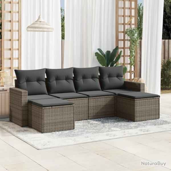 Salon de jardin 6 pcs avec coussins gris rsine tresse alsavelo