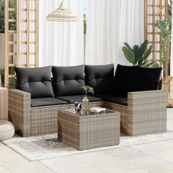 Salon de jardin 5 pcs avec coussins gris clair résine tressée alsavelo