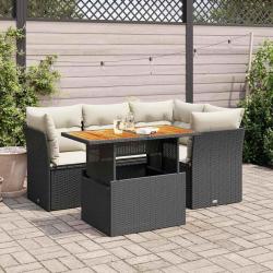 Salon de jardin 5 pcs avec coussins noir résine tressée alsavelo