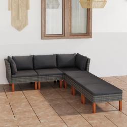 Salon de jardin 6 pcs avec coussins Résine tressée Gris alsavelo