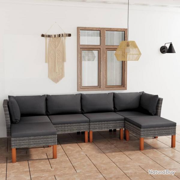 Salon de jardin 6 pcs avec coussins Rsine tresse Gris alsavelo