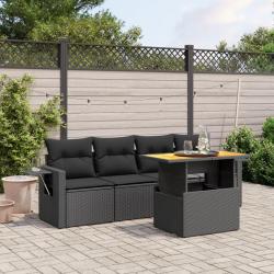 Salon de jardin 5 pcs avec coussins noir résine tressée alsavelo