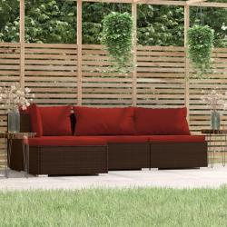 Salon de jardin 4 pcs avec coussins Marron Résine tressée alsavelo