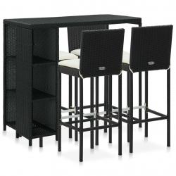 bar de jardin 5 pcs et coussins Résine tressée Noir alsavelo