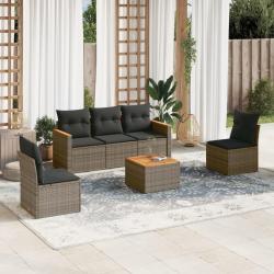 Salon de jardin 6 pcs avec coussins gris résine tressée alsavelo
