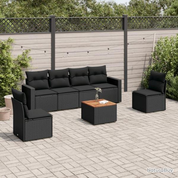 Salon de jardin 7 pcs avec coussins noir rsine tresse alsavelo