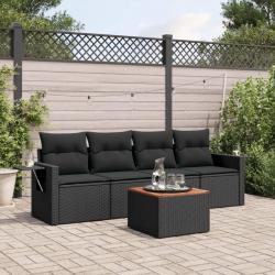 Salon de jardin 5 pcs avec coussins noir résine tressée alsavelo