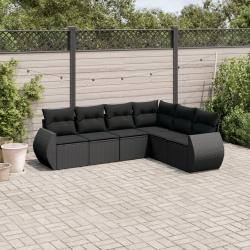 Salon de jardin 6 pcs avec coussins noir résine tressée alsavelo