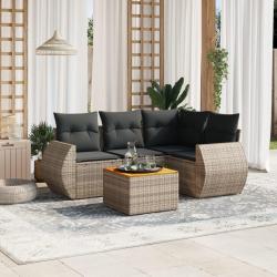 Salon de jardin 5 pcs avec coussins gris résine tressée alsavelo