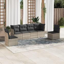 Salon de jardin 6 pcs avec coussins gris clair résine tressée alsavelo