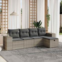 Salon de jardin 5 pcs avec coussins gris clair résine tressée alsavelo