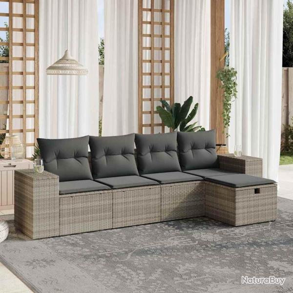 Salon de jardin 5 pcs avec coussins gris clair rsine tresse alsavelo