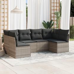 Salon de jardin 6 pcs avec coussins gris clair résine tressée alsavelo