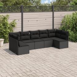 Salon de jardin 7 pcs avec coussins noir résine tressée alsavelo