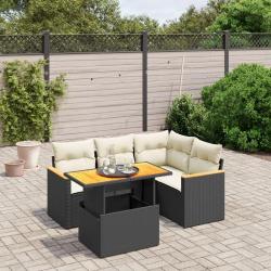 Salon de jardin 5 pcs avec coussins noir résine tressée alsavelo