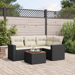 Salon de jardin 5 pcs avec coussins noir résine tressée alsavelo