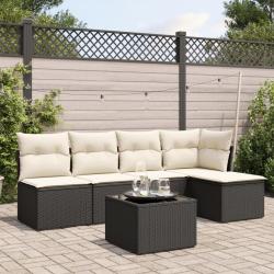Salon de jardin 6 pcs avec coussins noir résine tressée alsavelo