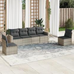 Salon de jardin 6 pcs avec coussins gris clair résine tressée alsavelo