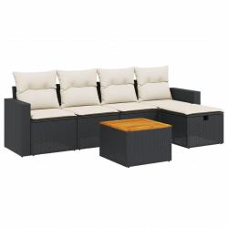 Salon de jardin 6 pcs avec coussins noir résine tressée alsavelo