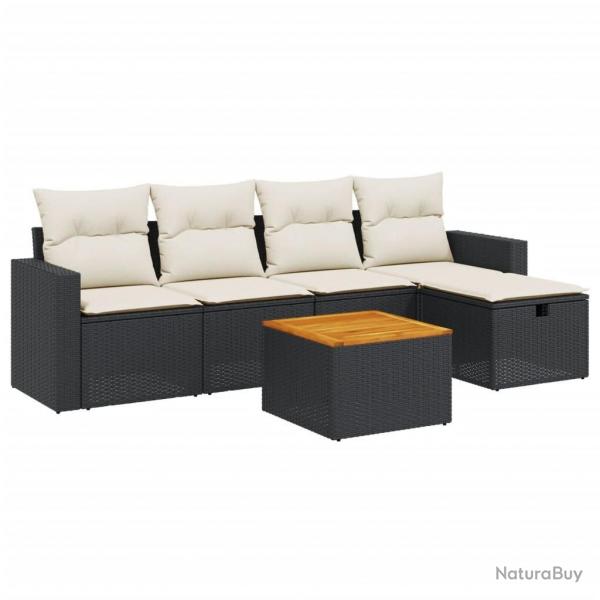 Salon de jardin 6 pcs avec coussins noir rsine tresse alsavelo
