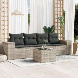 Salon de jardin 5 pcs avec coussins gris clair résine tressée alsavelo