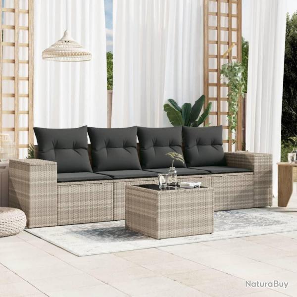 Salon de jardin 5 pcs avec coussins gris clair rsine tresse alsavelo