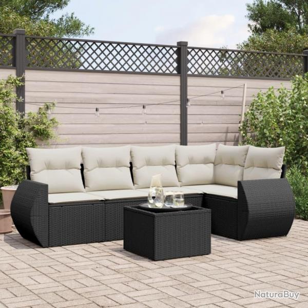 Salon de jardin 6 pcs avec coussins noir rsine tresse alsavelo
