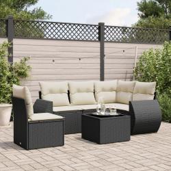 Salon de jardin 6 pcs avec coussins noir résine tressée alsavelo