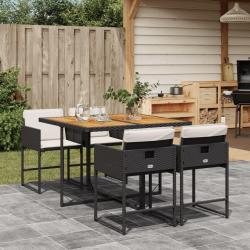 Ensemble à manger de jardin coussins 5pcs Noir Résine tressée alsavelo