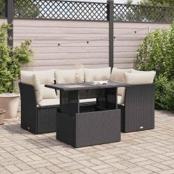 Salon de jardin 5 pcs avec coussins noir résine tressée alsavelo