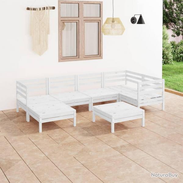 Salon de jardin 7 pcs Bois de pin massif Blanc alsavelo