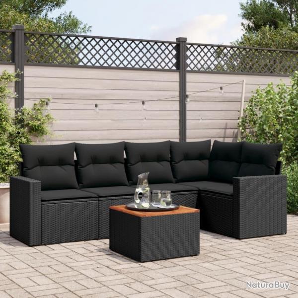 Salon de jardin 6 pcs avec coussins noir rsine tresse alsavelo