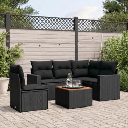 Salon de jardin 6 pcs avec coussins noir résine tressée alsavelo