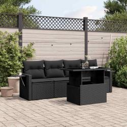 Salon de jardin 5 pcs avec coussins noir résine tressée alsavelo