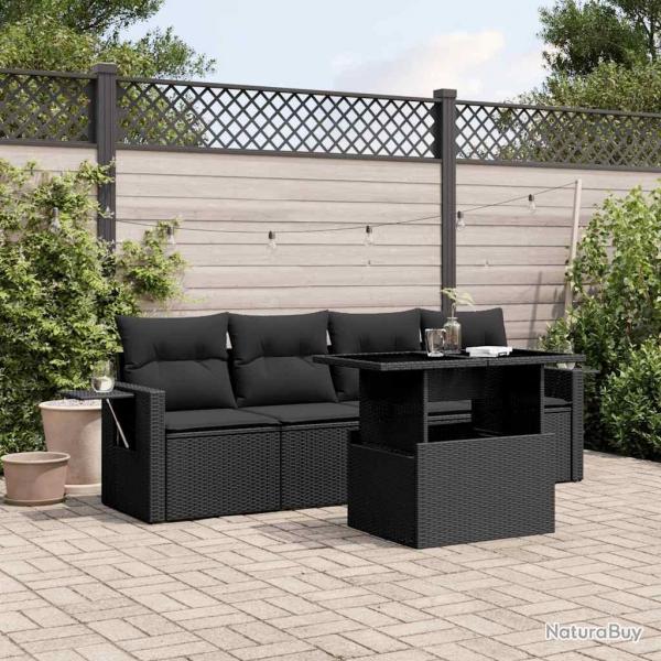 Salon de jardin 5 pcs avec coussins noir rsine tresse alsavelo