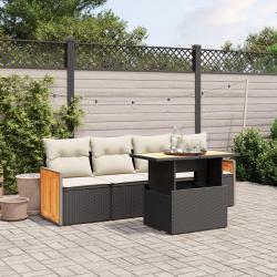 Salon de jardin 5 pcs avec coussins noir résine tressée alsavelo