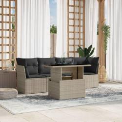 Salon de jardin 5 pcs avec coussins gris clair résine tressée alsavelo