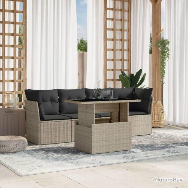 Salon de jardin 5 pcs avec coussins gris clair rsine tresse alsavelo